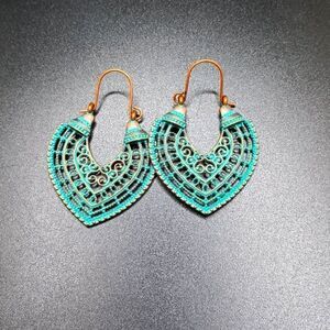 filigree turquoise earrings tribal engraved earrings boho ethnic design